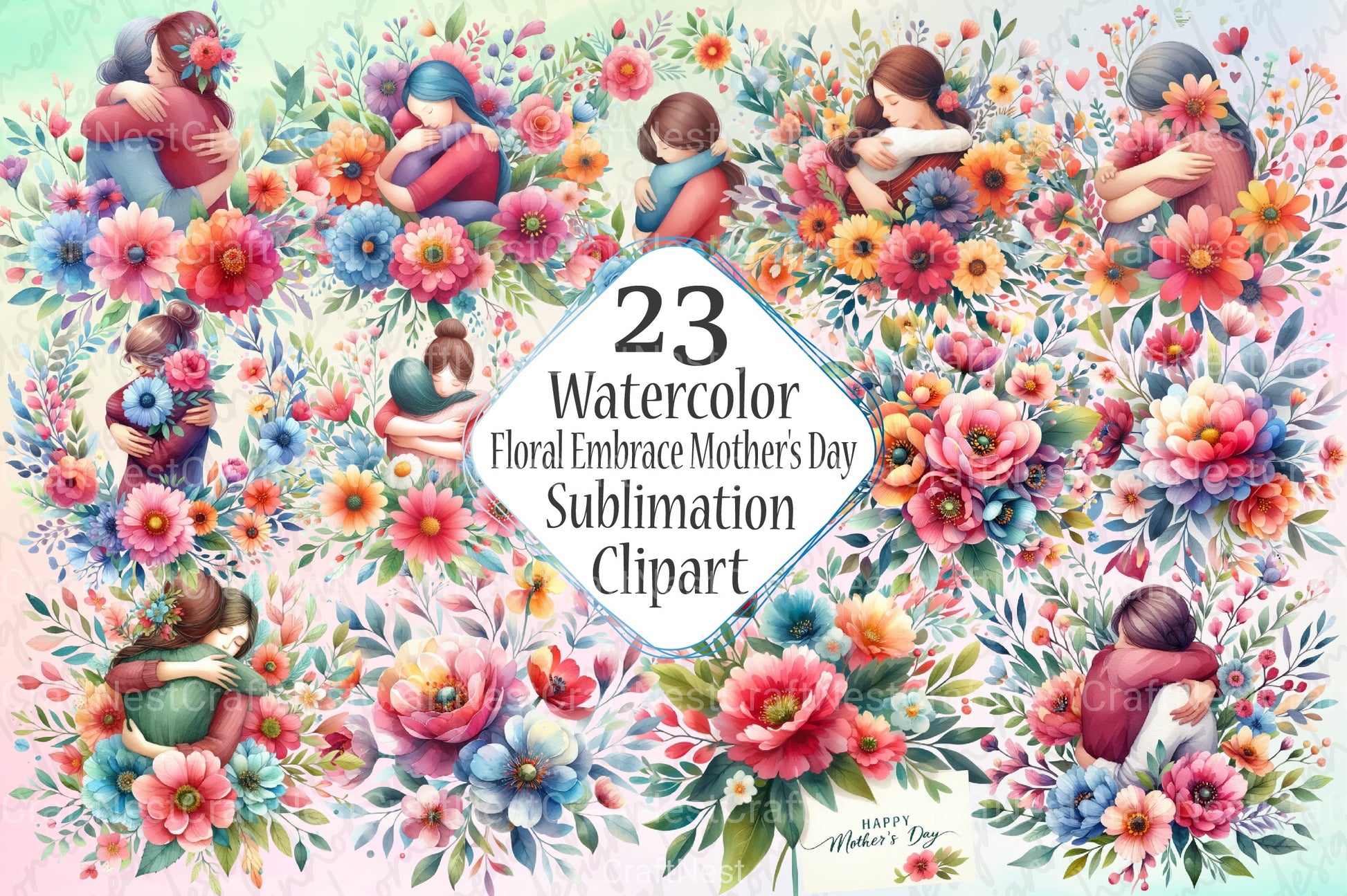 Floral Embrace Mother's Day Card Clipart Bundle - CraftNest - Digital Crafting and Art