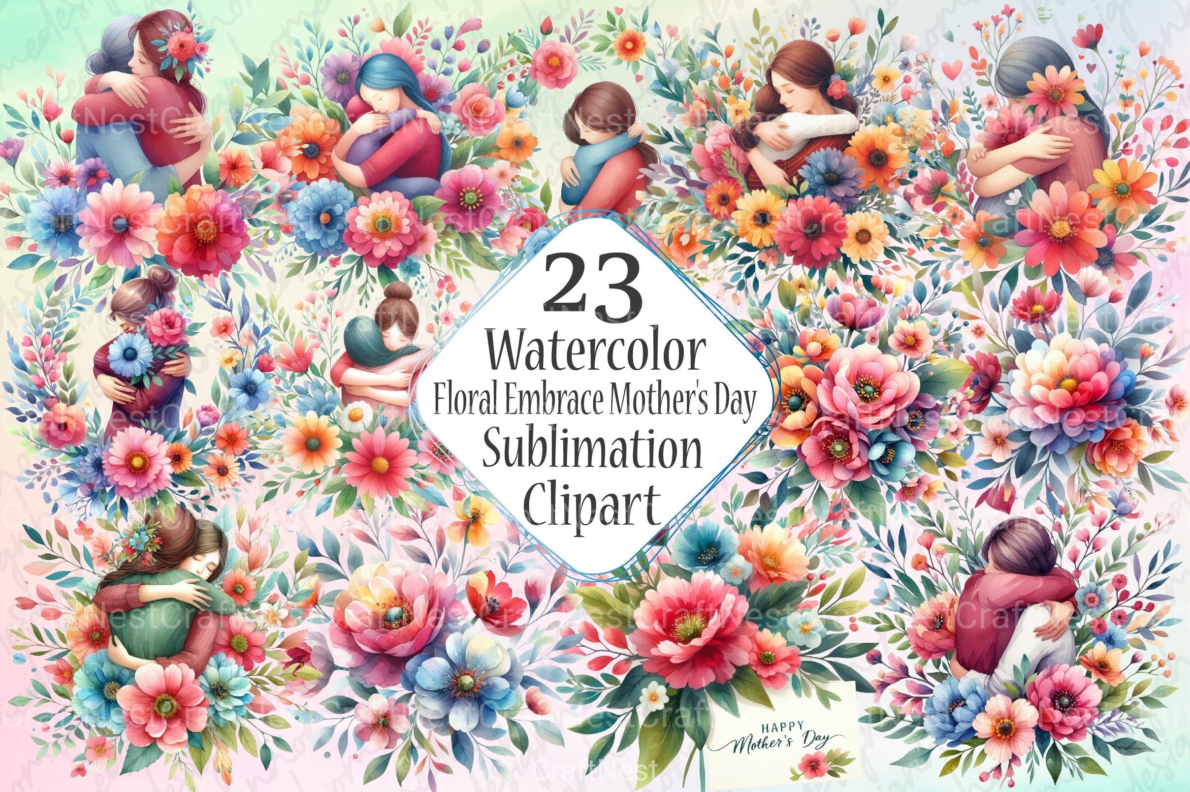 Floral Embrace Mother's Day Card Clipart Bundle - CraftNest - Digital Crafting and Art