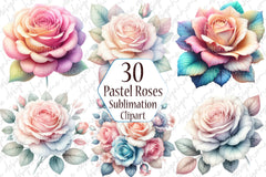 Pastel Roses Pink Blue Peach Floral Clipart Bundle - CraftNest - Digital Crafting and Art