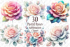 Pastel Roses Pink Blue Peach Floral Clipart Bundle
