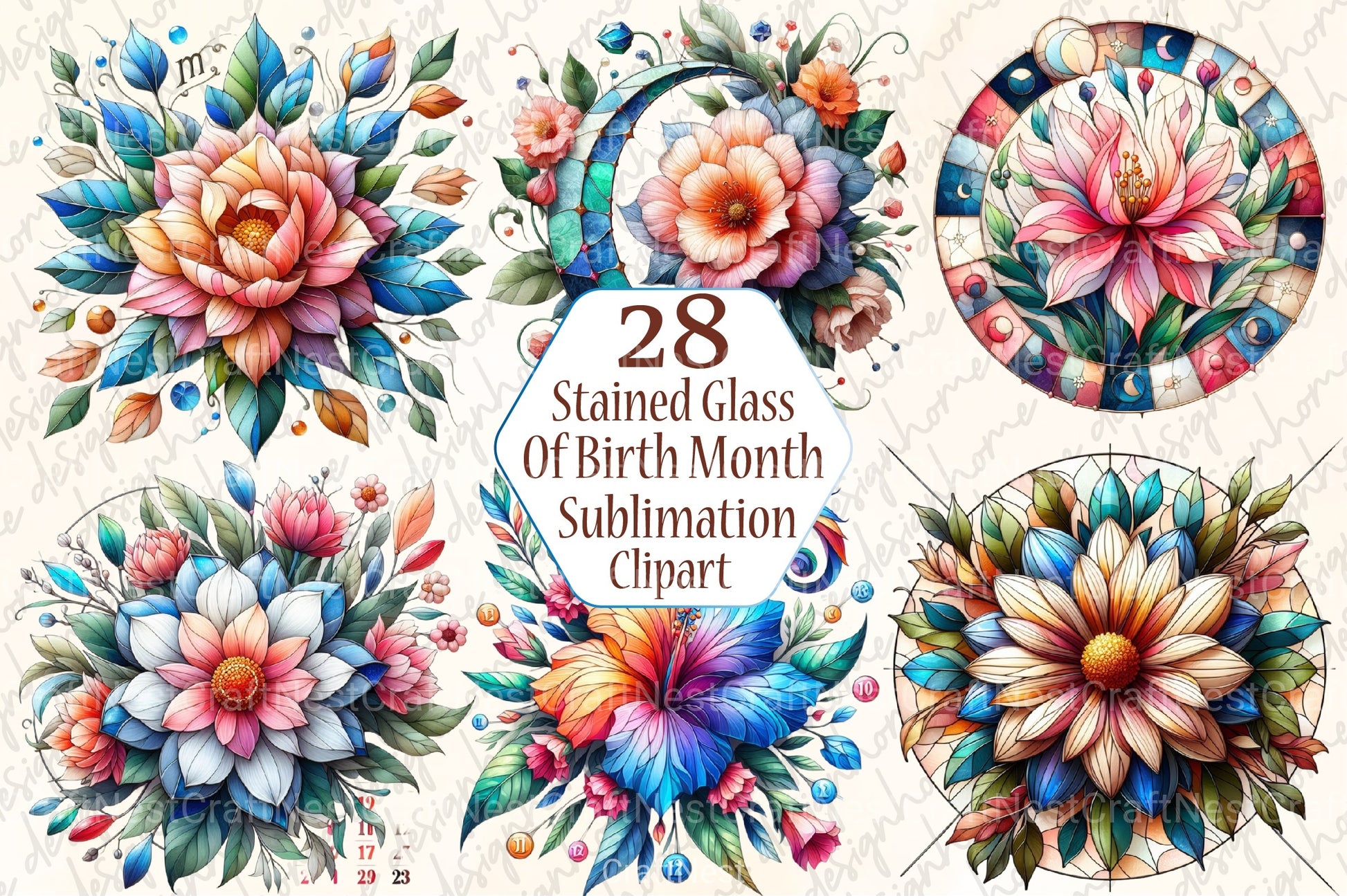 Stained Glass Birth Month Flowers Clipart Bundle - CraftNest - Digital Crafting and Art