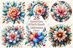 Stained Glass Birth Month Flowers Clipart Bundle - CraftNest - Digital Crafting and Art