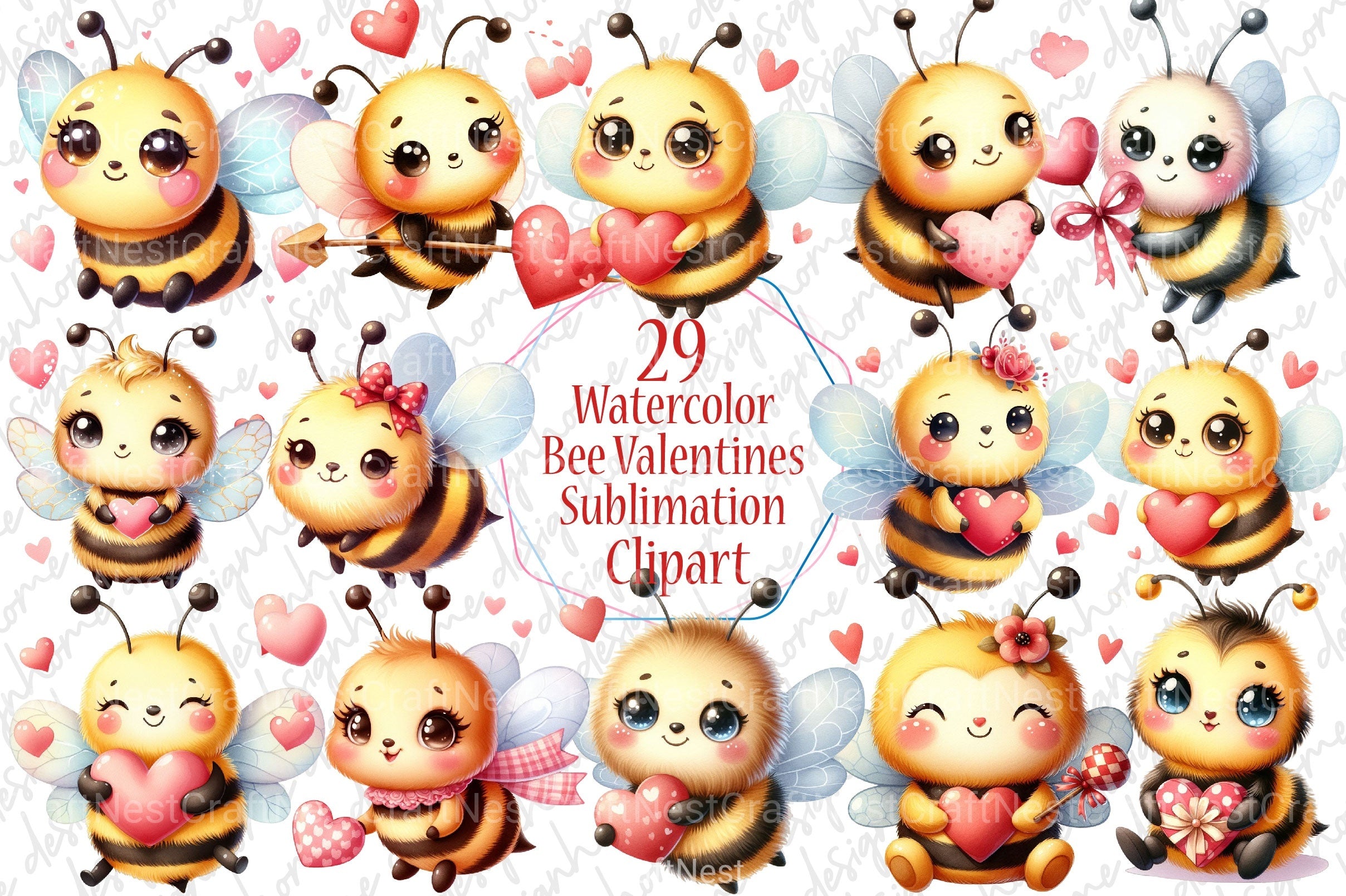Valentine's Day Bee Clipart Bundle - CraftNest - Digital Crafting and Art