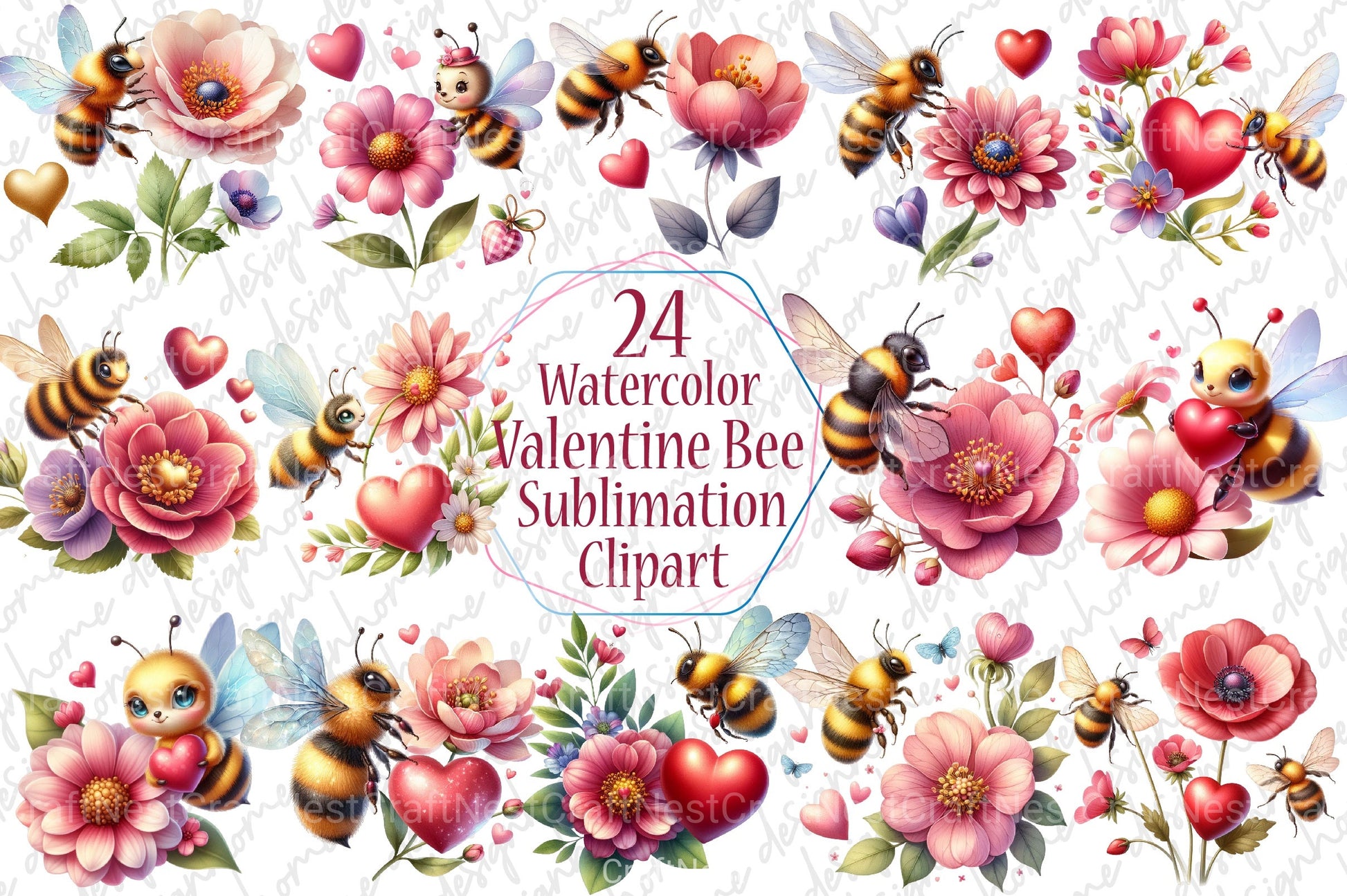 Valentine Bee Clipart Bundle 99 - CraftNest - Digital Crafting and Art