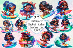 Black Girl Surfing Clipart Bundle - CraftNest - Digital Crafting and Art