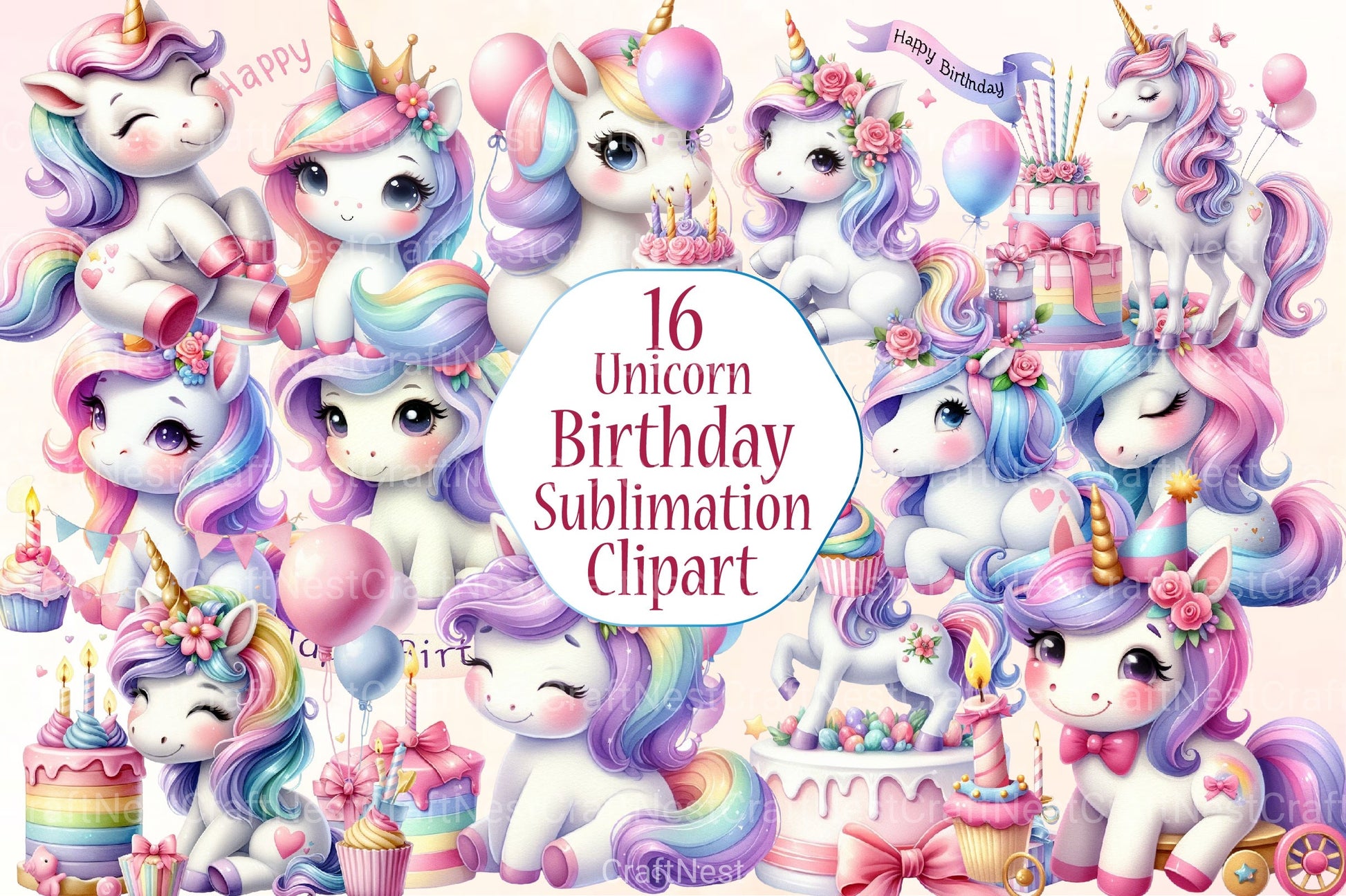 Unicorn Birthday Clipart Bundle 99 - CraftNest - Digital Crafting and Art