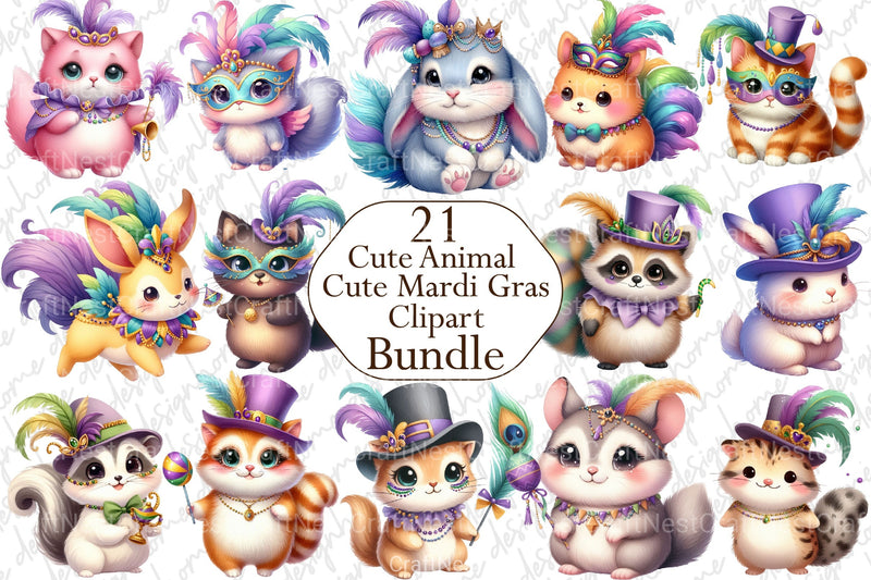 Cute Mardi Gras Animal Clipart Bundle - CraftNest - Digital Crafting and Art