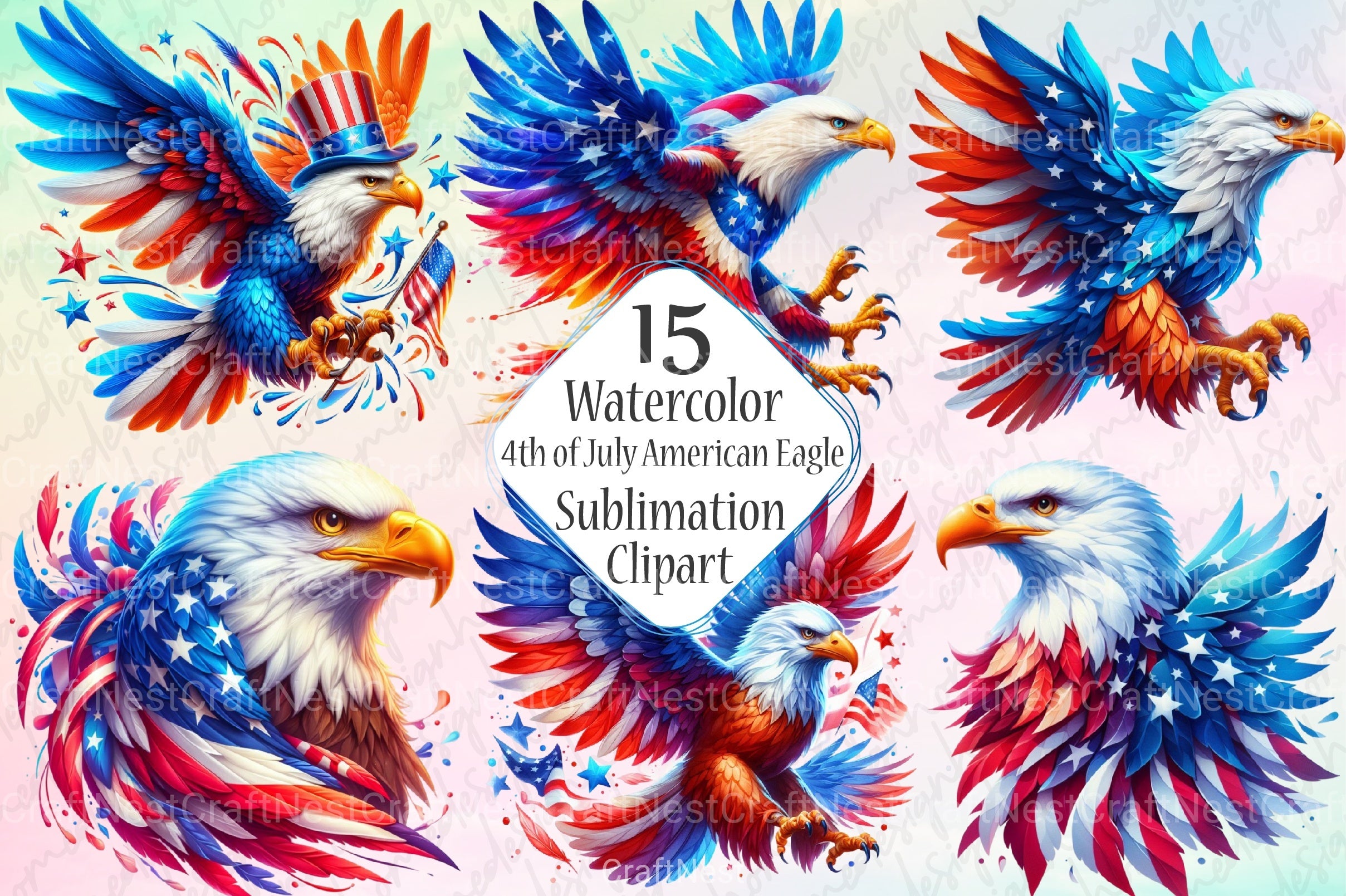 4th of July American Eagle Clipart Bundle - CraftNest - Digital Crafting and Art