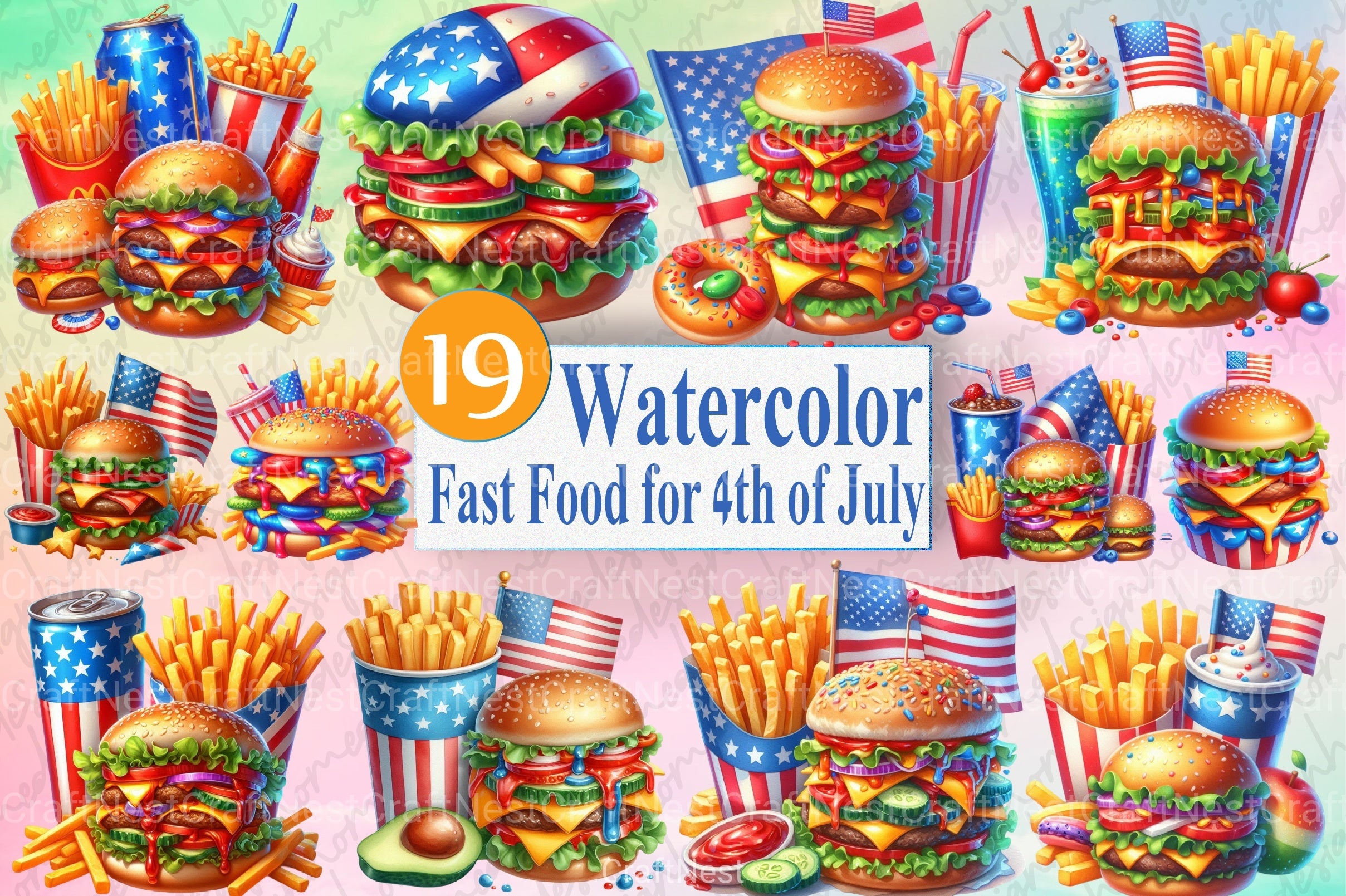 4th of July Fast Food Clipart Bundle 6 - CraftNest - Digital Crafting and Art