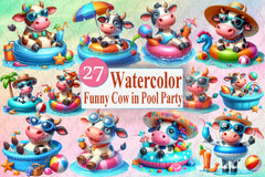 Funny Cow Pool Party Clipart Bundle - CraftNest - Digital Crafting and Art