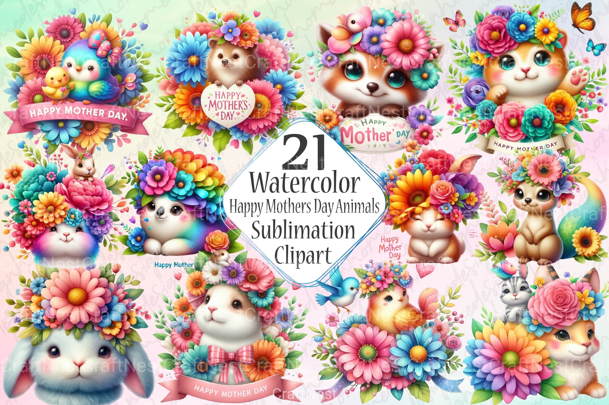 Happy Mother's Day Animal Clipart Bundle - CraftNest - Digital Crafting and Art