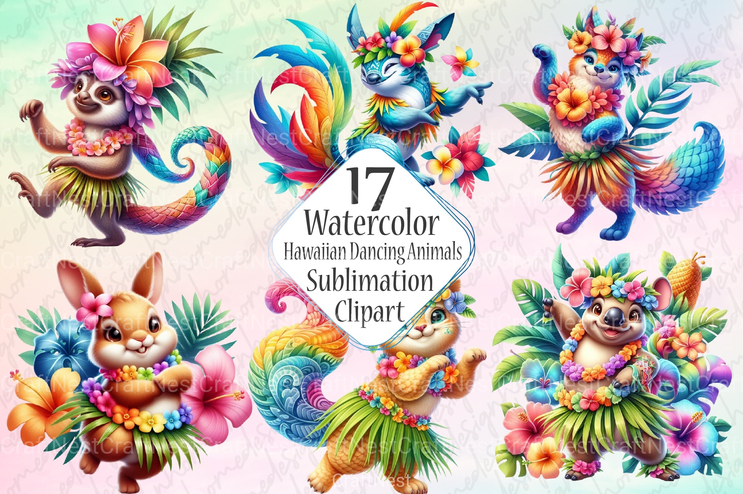 Hawaiian Dancing Animals Clipart Bundle 2 - CraftNest - Digital Crafting and Art
