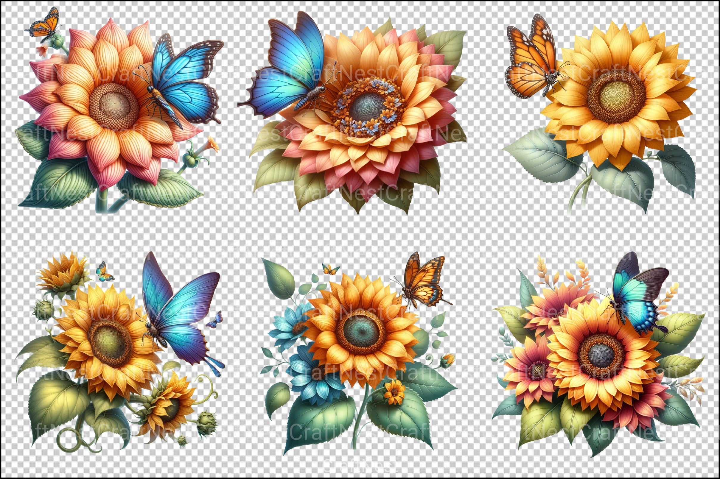 Butterfly Sunflower Clipart Bundle - CraftNest - Digital Crafting and Art