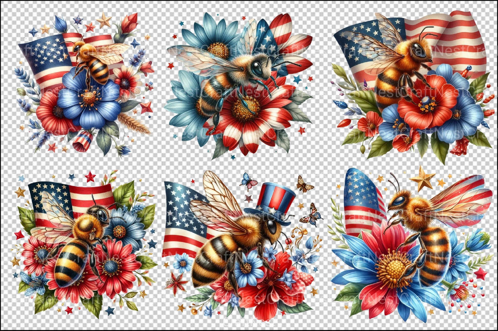 Fourth of July Bee Clipart Bundle - CraftNest - Digital Crafting and Art