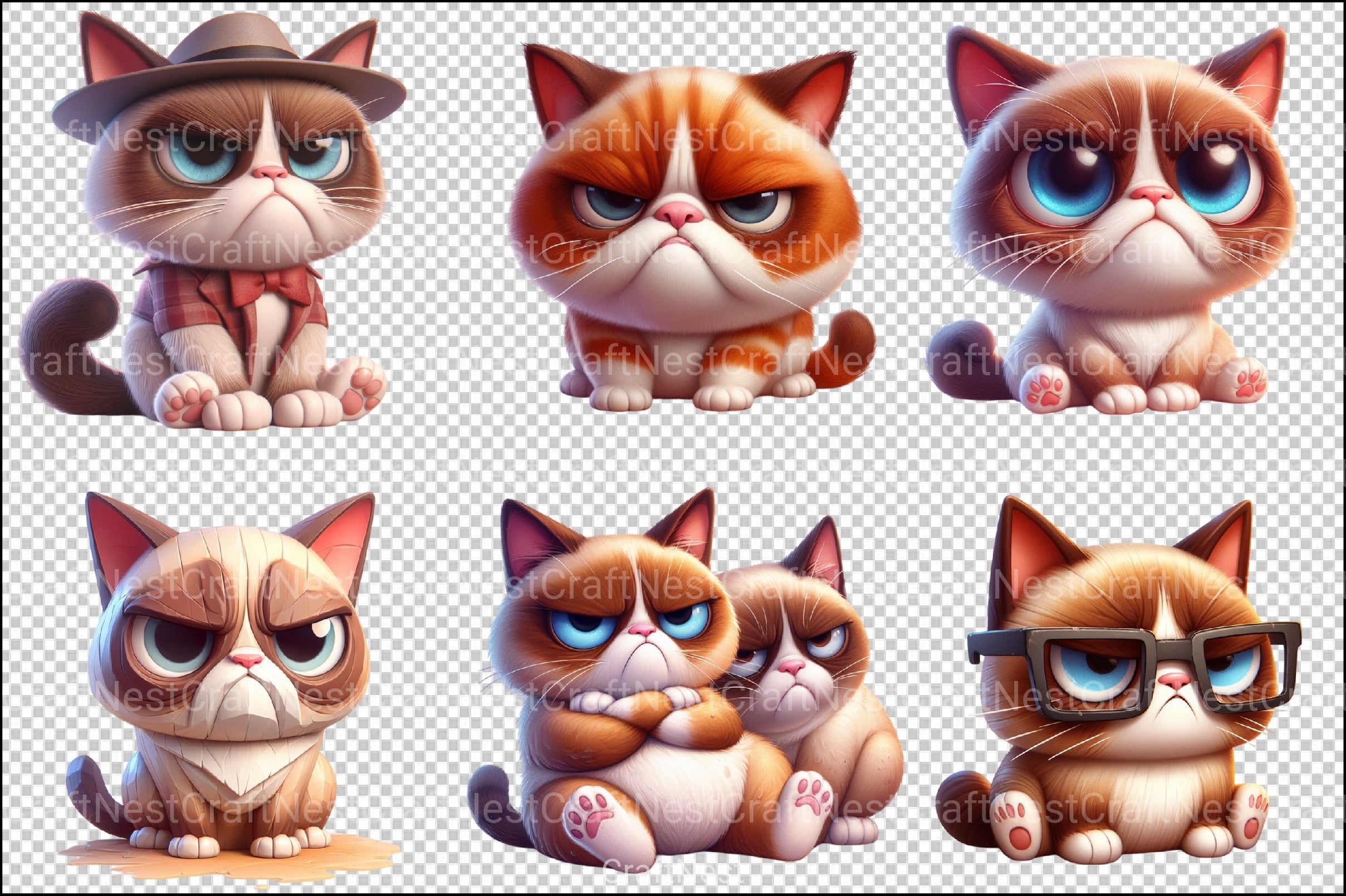 Funny Grumpy Cats Clipart Bundle - CraftNest - Digital Crafting and Art