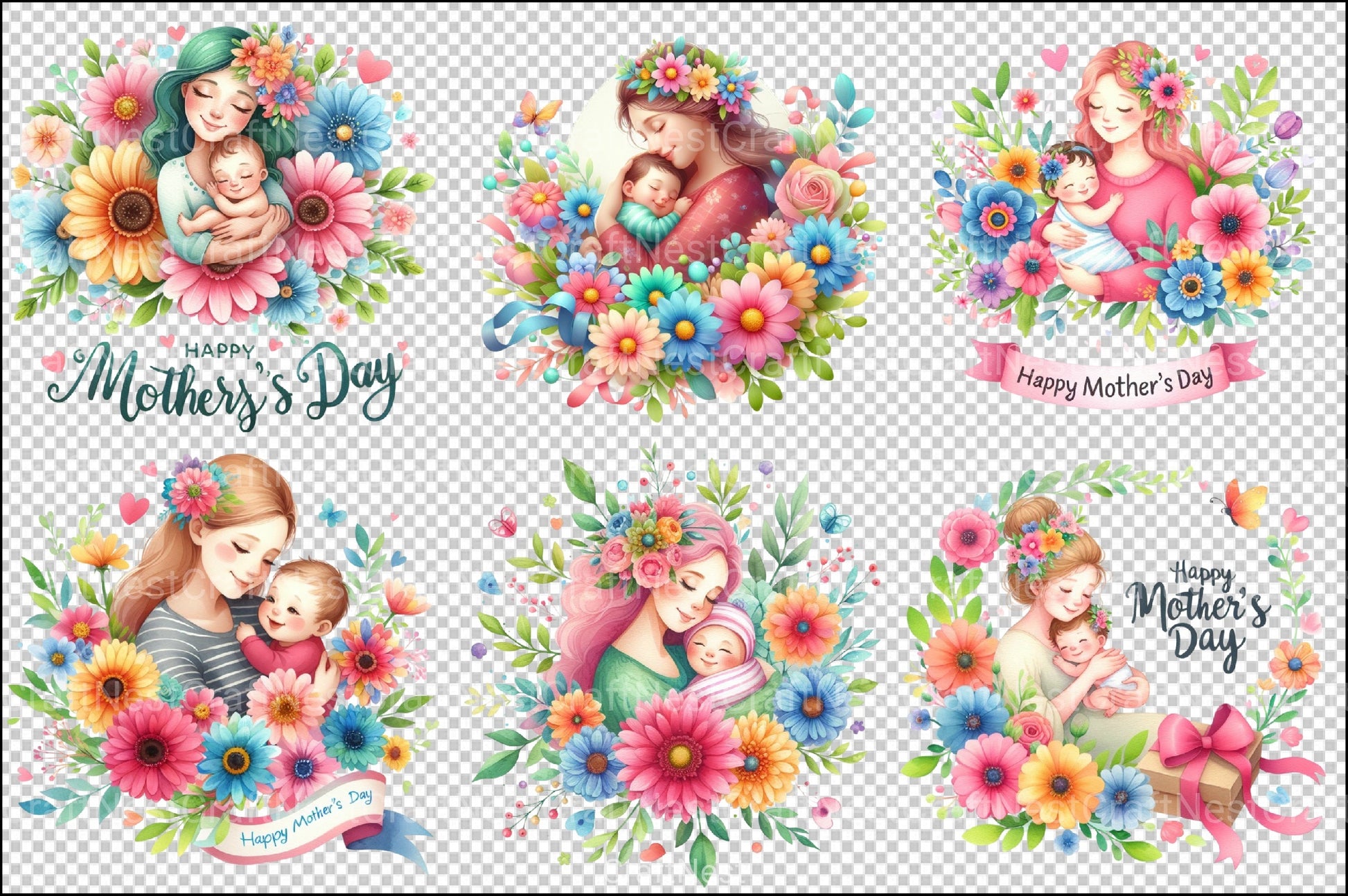 Mothers Day Mama and Baby Clipart Bundle - CraftNest - Digital Crafting and Art