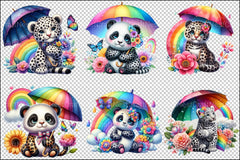 Panda Rainbow Umbrella Clipart Bundle 4 - CraftNest - Digital Crafting and Art