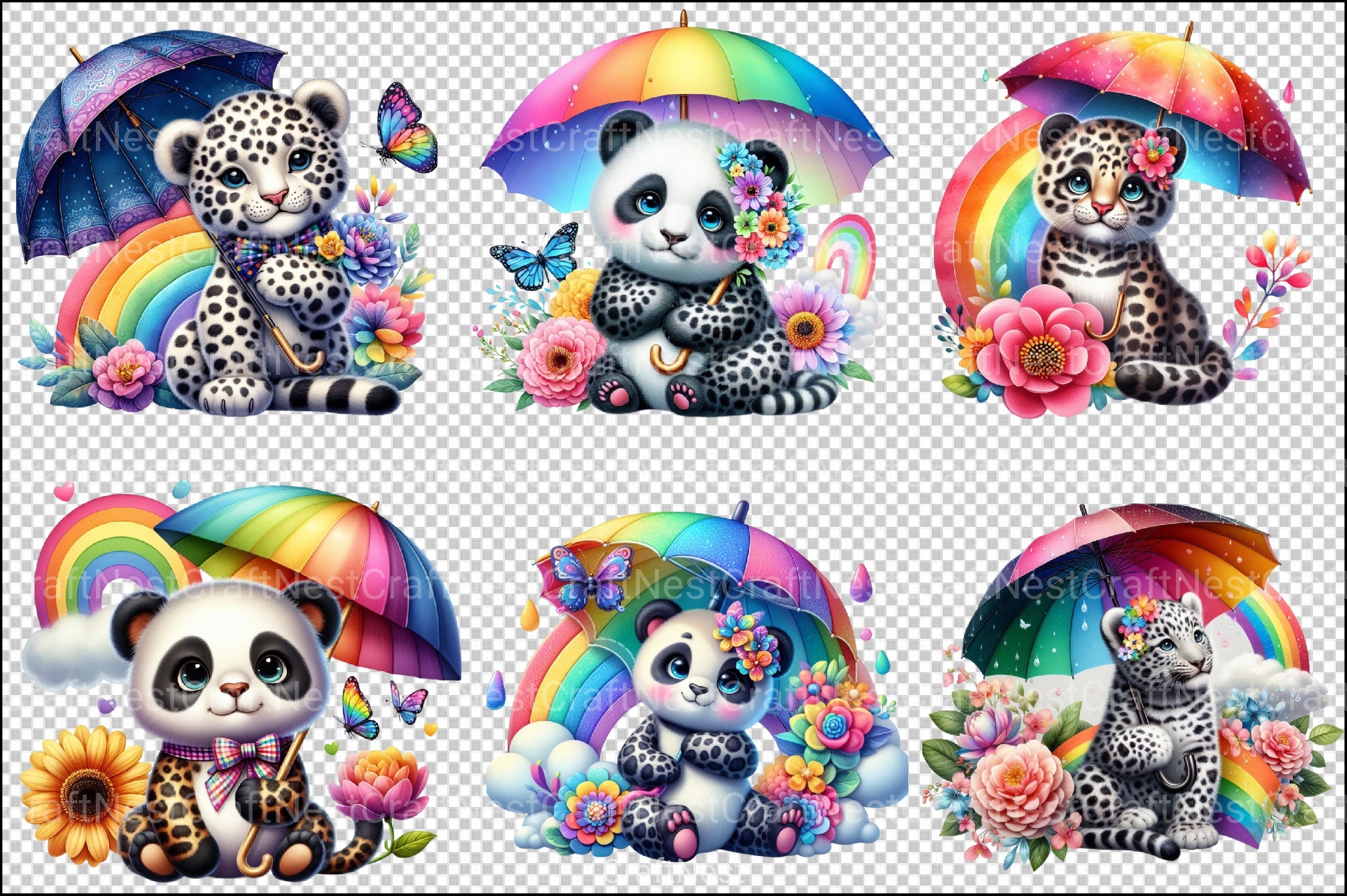 Panda Rainbow Umbrella Clipart Bundle 4 - CraftNest - Digital Crafting and Art