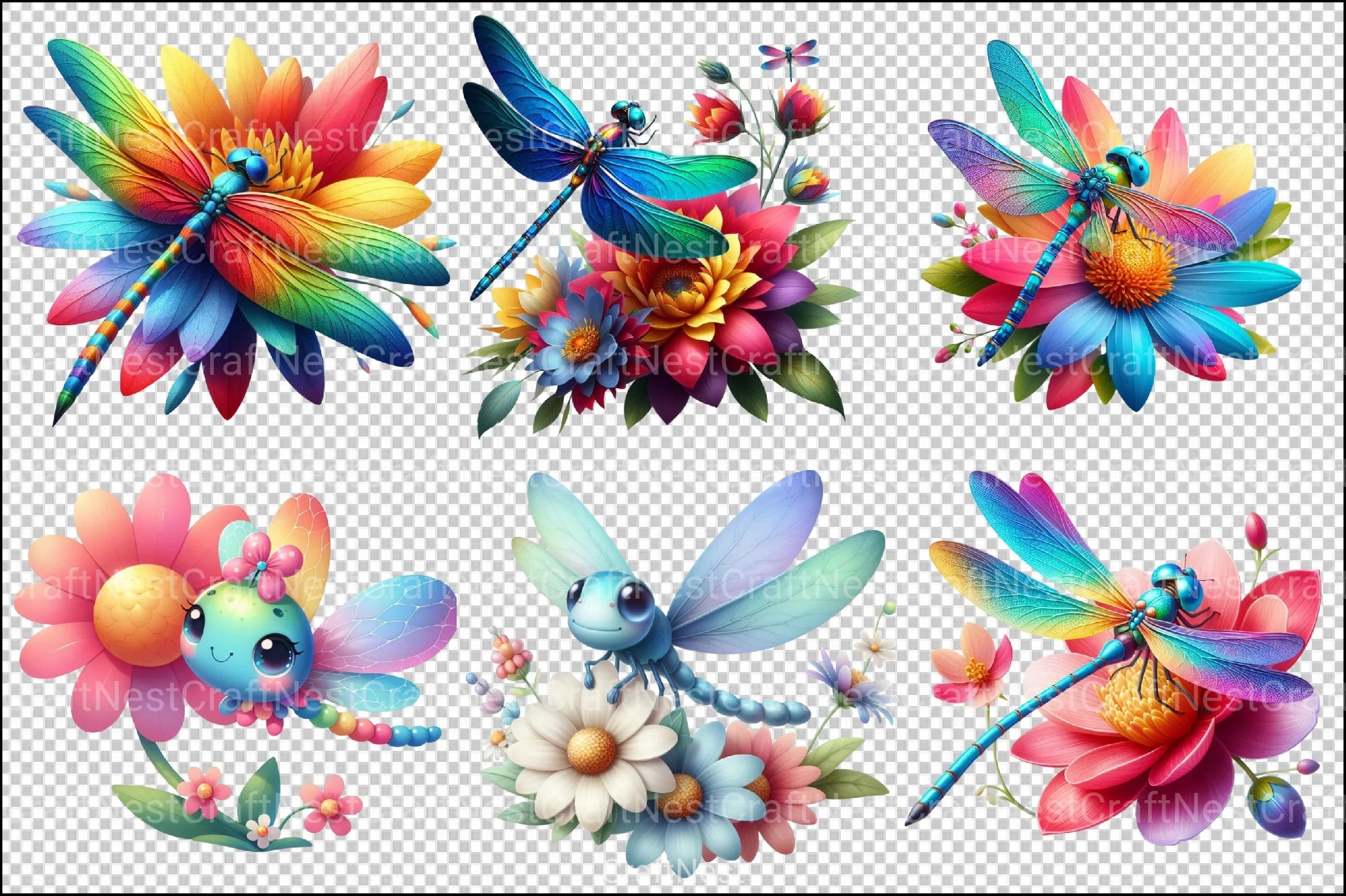 Dragonfly and Flowers Clipart Bundle 4 - CraftNest - Digital Crafting and Art