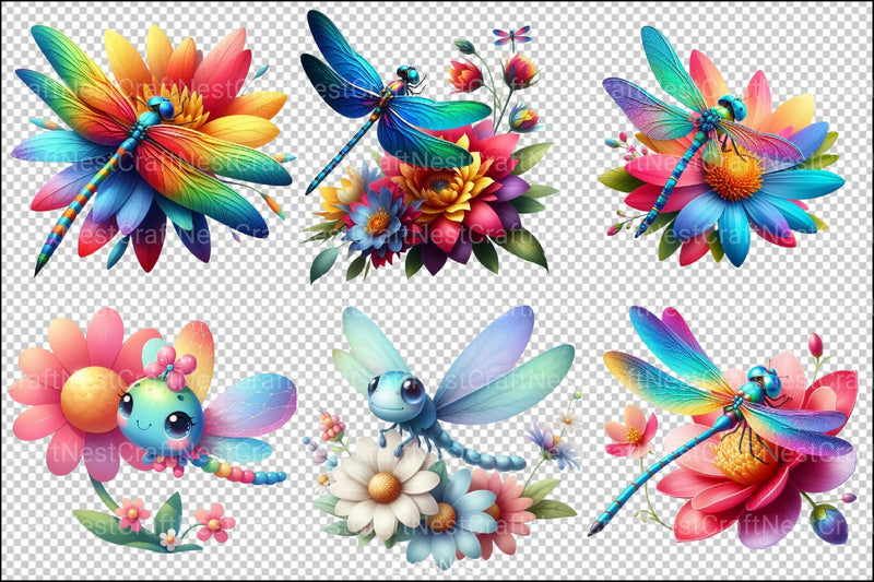 Dragonfly and Flowers Clipart Bundle 4 - CraftNest - Digital Crafting and Art