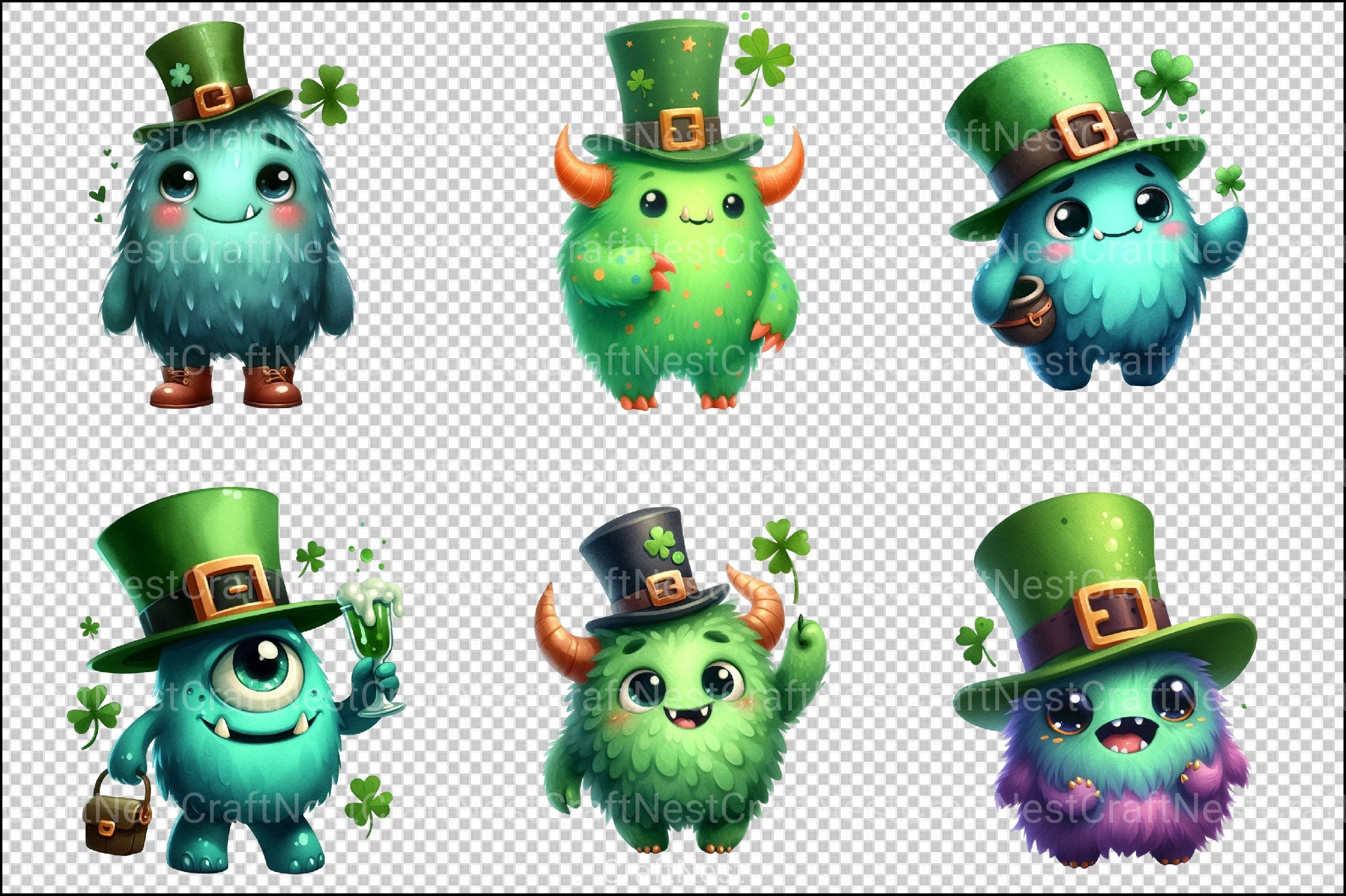 St. Patrick's Day Monsters Clipart Bundle - CraftNest - Digital Crafting and Art