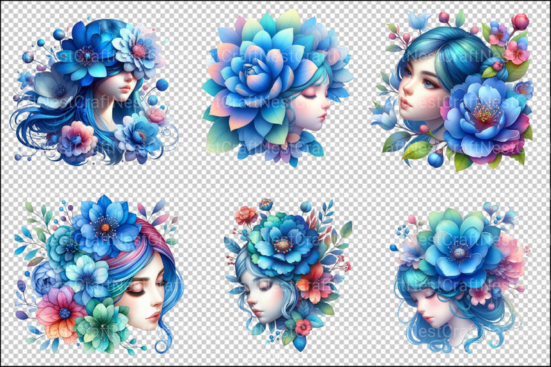Blue Blossom Girl Clipart Bundle - CraftNest - Digital Crafting and Art