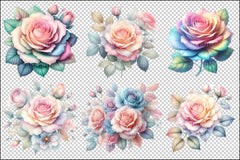 Pastel Roses Pink Blue Peach Floral Clipart Bundle - CraftNest - Digital Crafting and Art