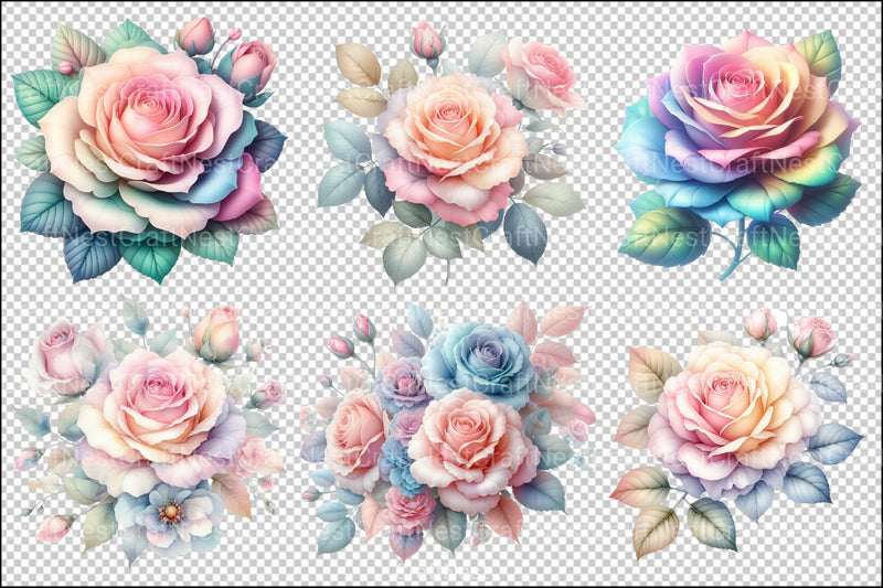 Pastel Roses Pink Blue Peach Floral Clipart Bundle - CraftNest - Digital Crafting and Art