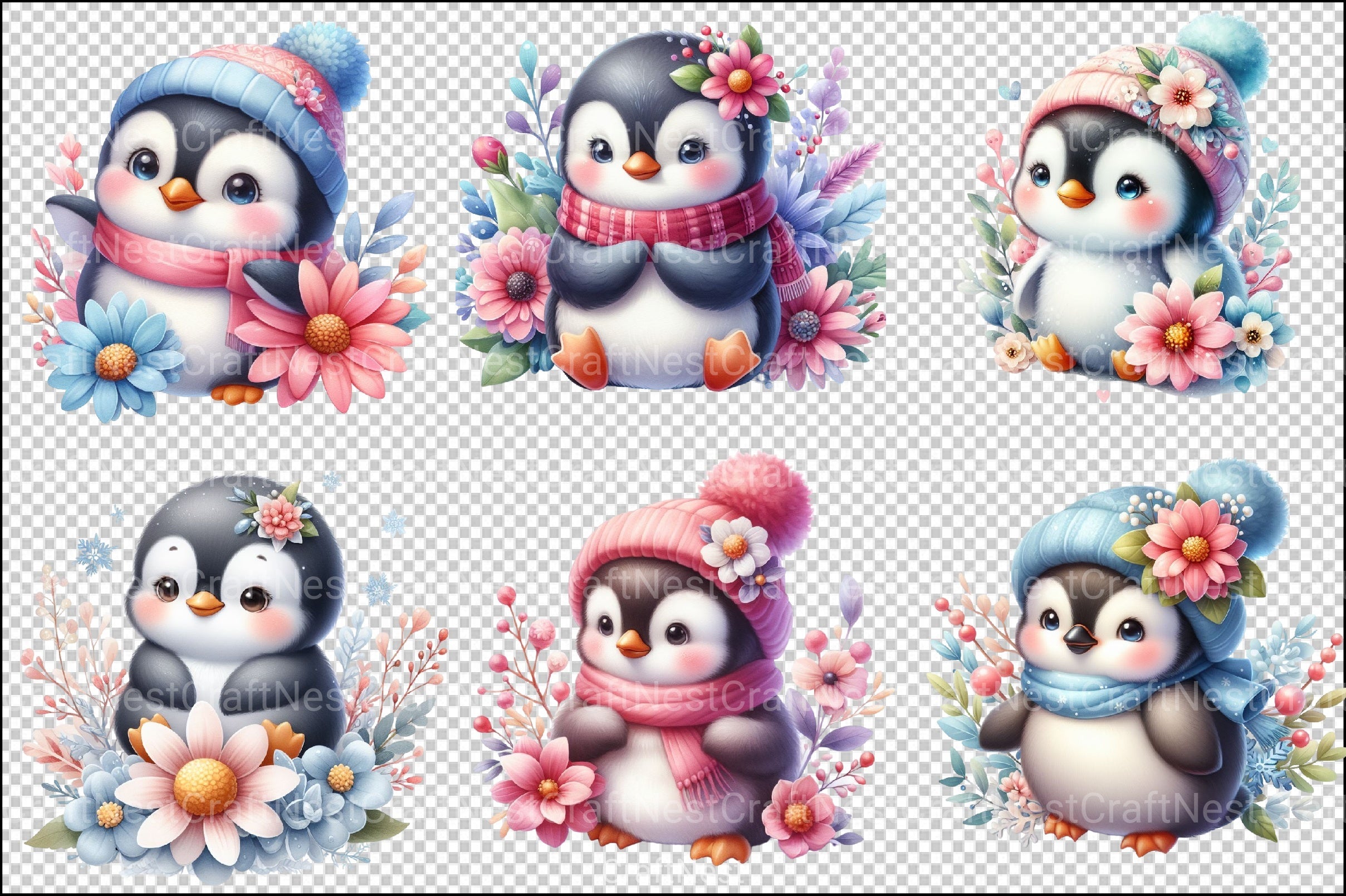 Cute Baby Penguins Clipart Bundle - CraftNest - Digital Crafting and Art