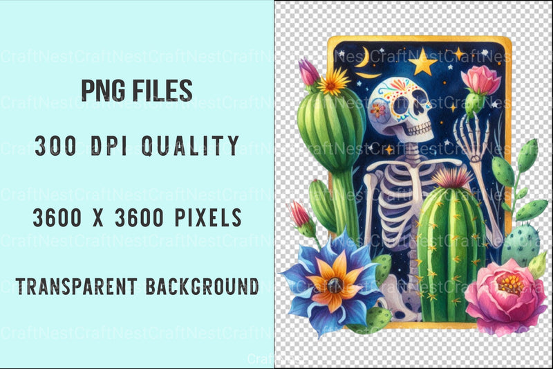 Funny Skeleton Tarot Card Cactus Clipart Bundle - CraftNest - Digital Crafting and Art