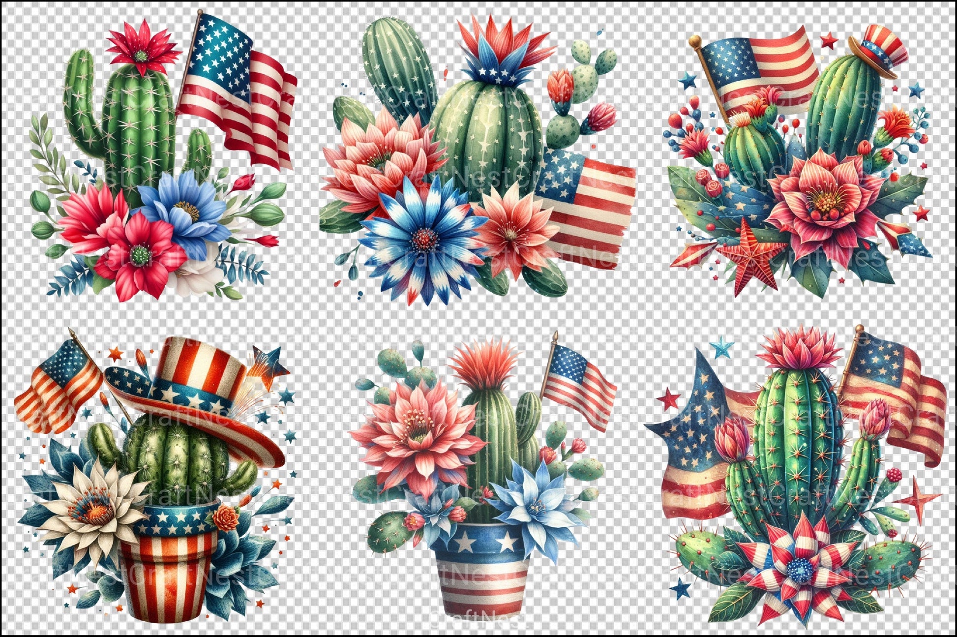 Fourth of July Cactus Clipart Bundle - CraftNest - Digital Crafting and Art