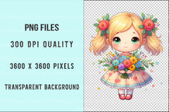 Little Girl with Bouquet Clipart Bundle 99 - CraftNest - Digital Crafting and Art