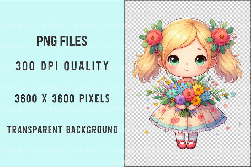 Little Girl with Bouquet Clipart Bundle 99 - CraftNest - Digital Crafting and Art