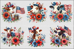 4th of July Patriotic Cow Clipart Bundle - CraftNest - Digital Crafting and Art