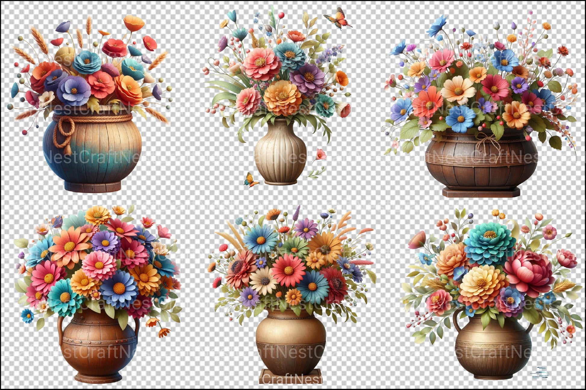 Rustic Vase Flowers Clipart Bundle - CraftNest - Digital Crafting and Art