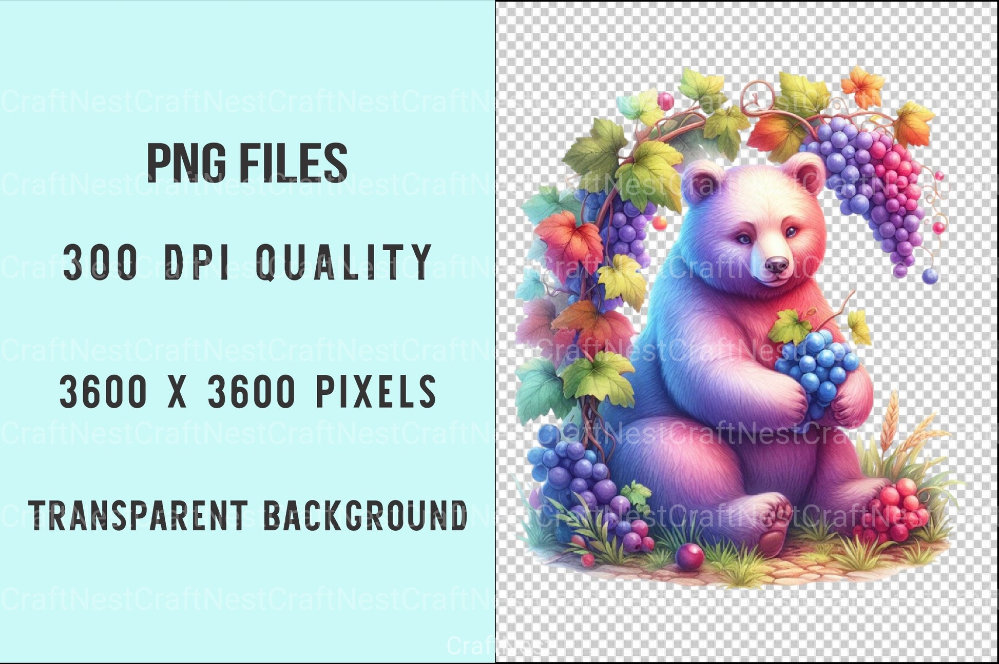 Bear in Grape Garden Clipart Bundle 44 - CraftNest - Digital Crafting and Art