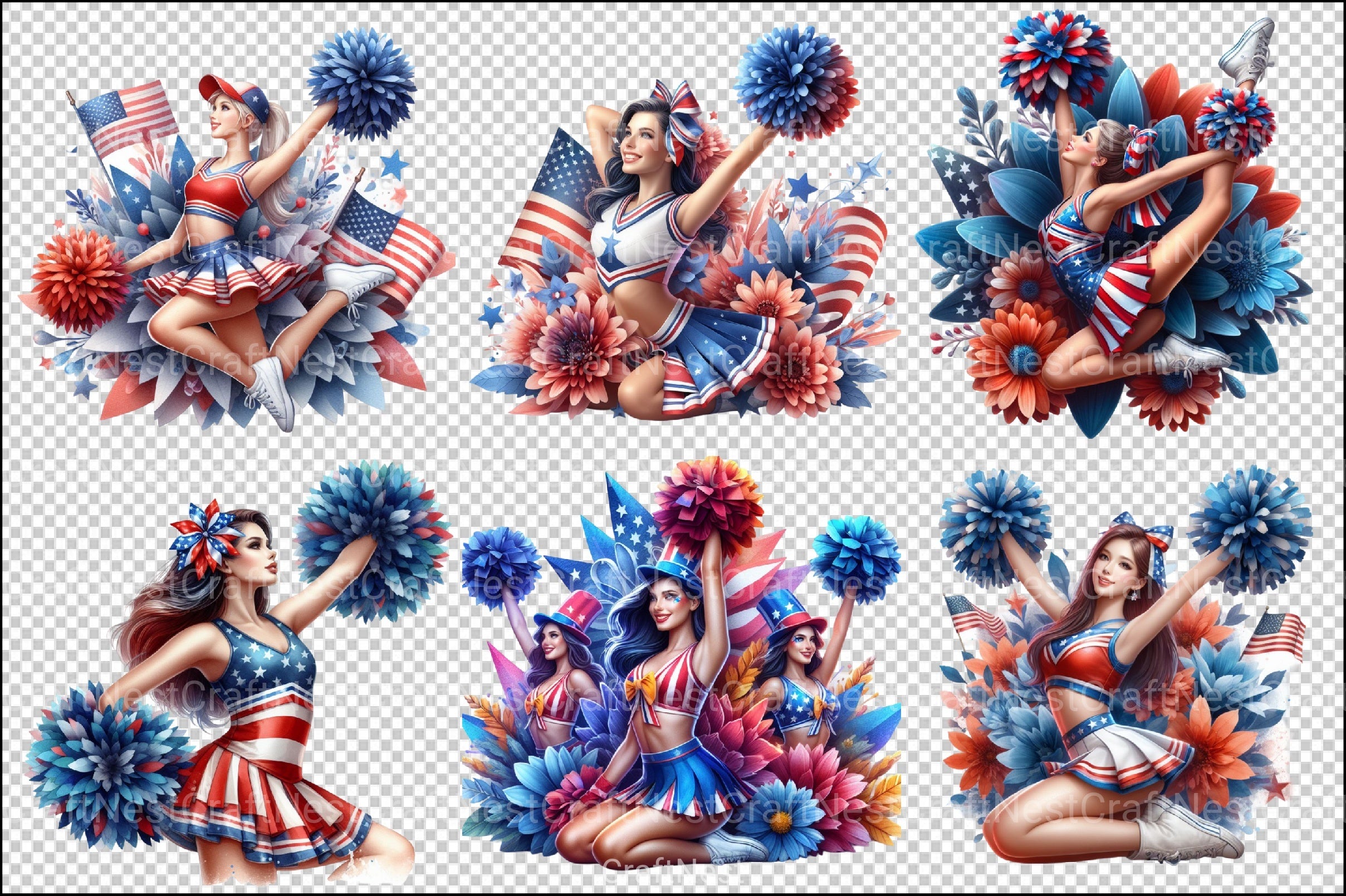 4th of July Cheerleader Clipart Bundle - CraftNest - Digital Crafting and Art