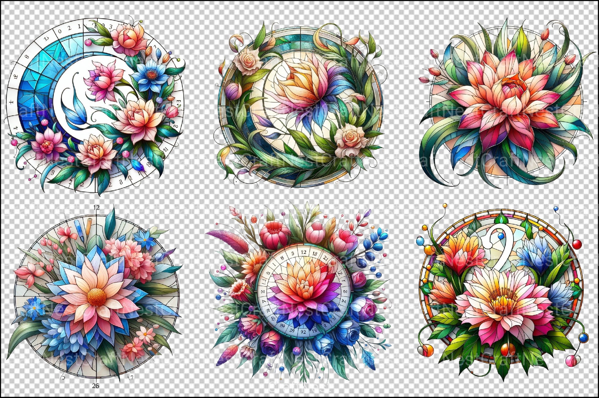 Stained Glass Birth Month Flowers Clipart Bundle - CraftNest - Digital Crafting and Art