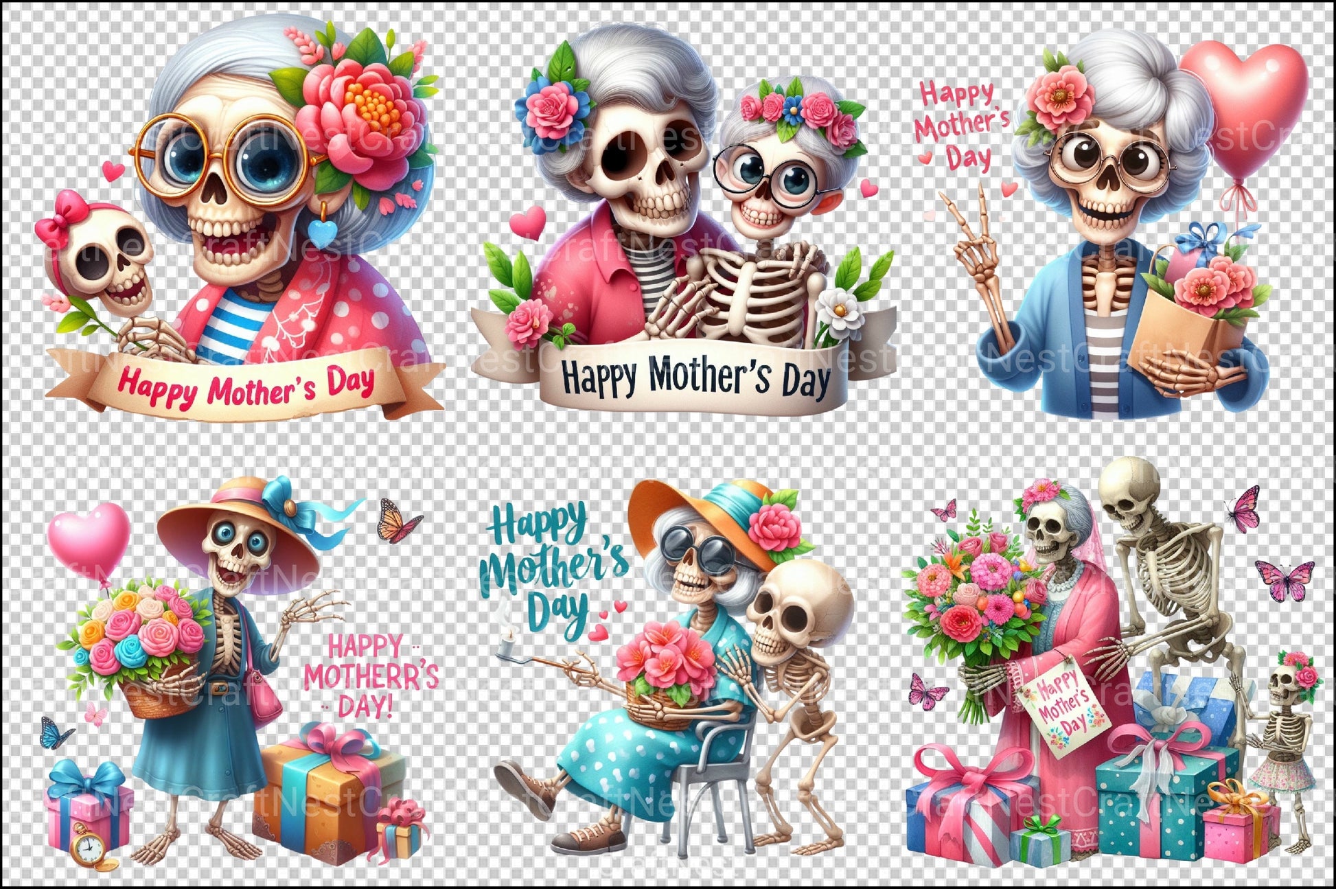 Funny Mother's Day Skeleton Grandma Clipart Bundle - CraftNest - Digital Crafting and Art