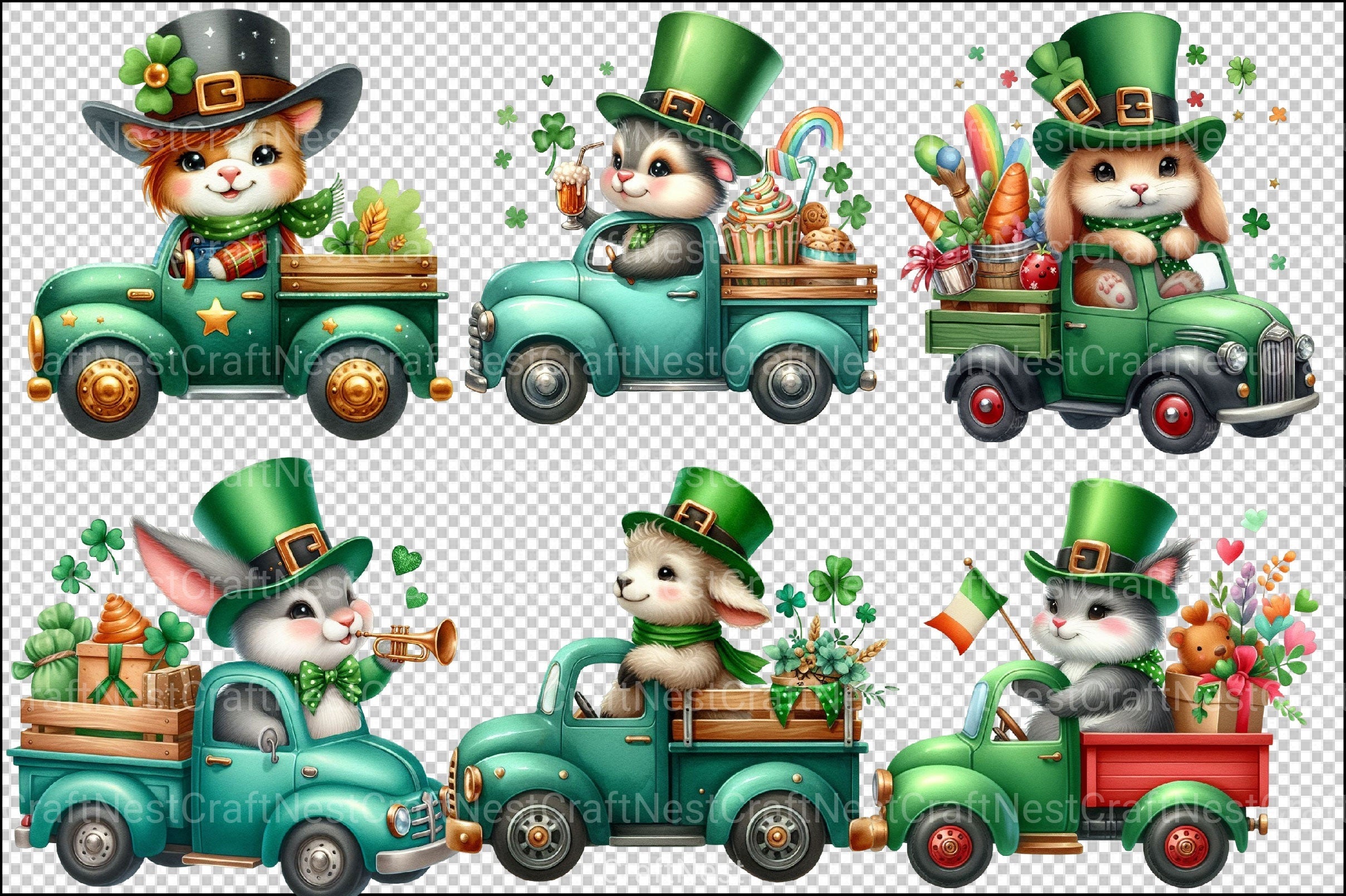 St. Patrick's Day Animal Truck Clipart Bundle - CraftNest - Digital Crafting and Art