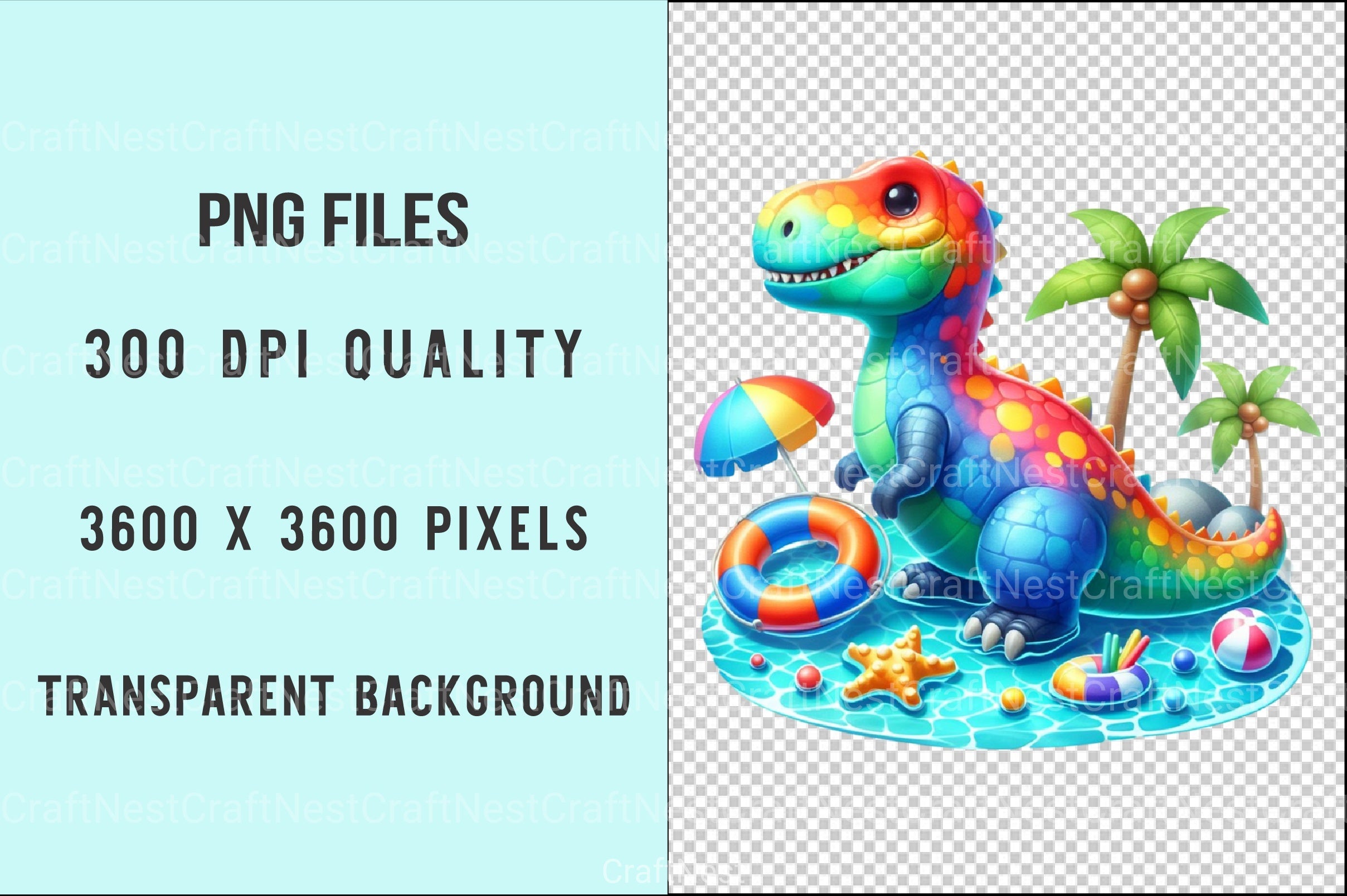 Dinosaur Pool Party Clipart Bundle - CraftNest - Digital Crafting and Art