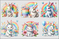Rainbow Bunny Birthday Clipart Bundle - CraftNest - Digital Crafting and Art