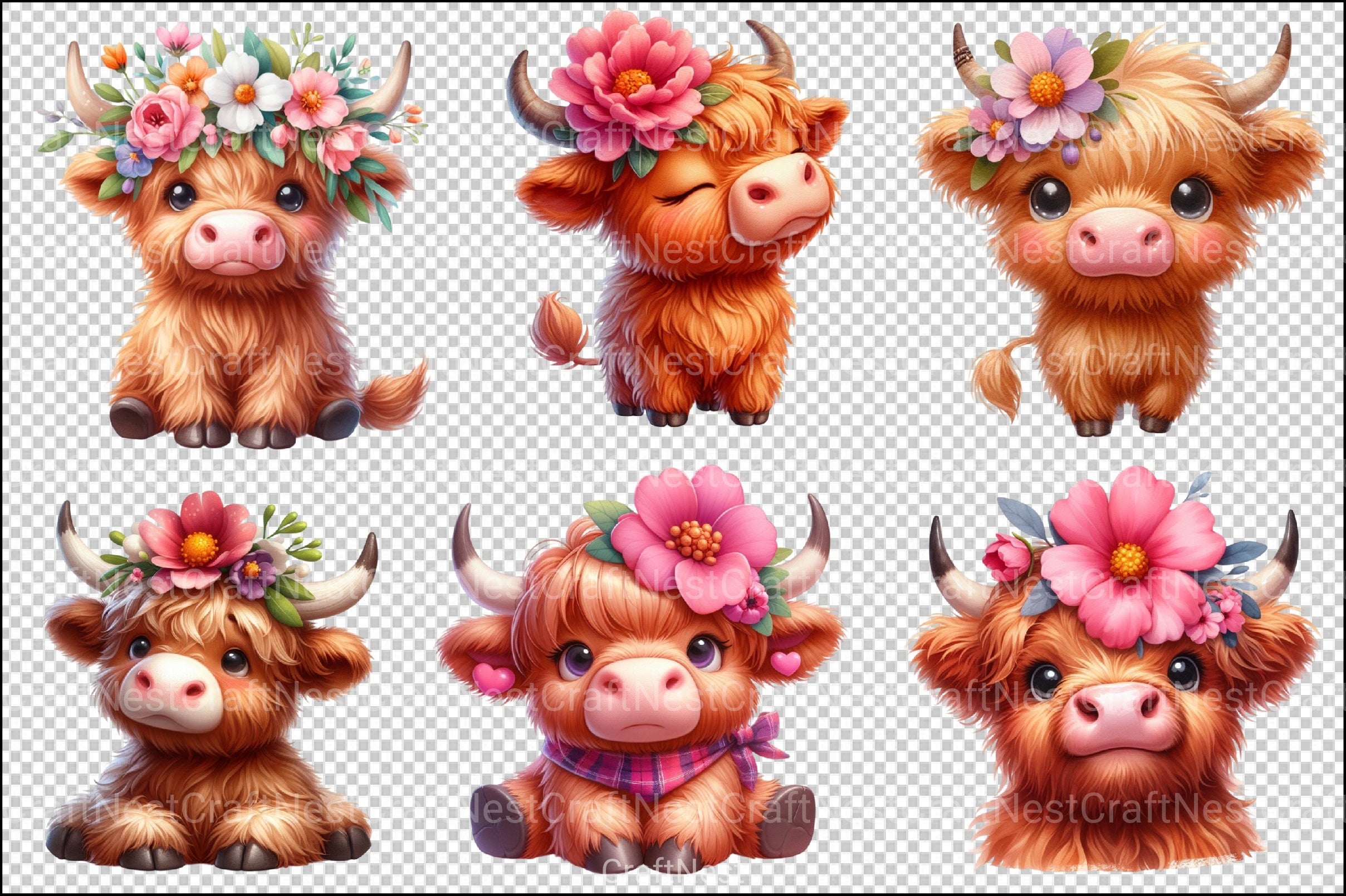 Funny Highland Cow Clipart Bundle - CraftNest - Digital Crafting and Art