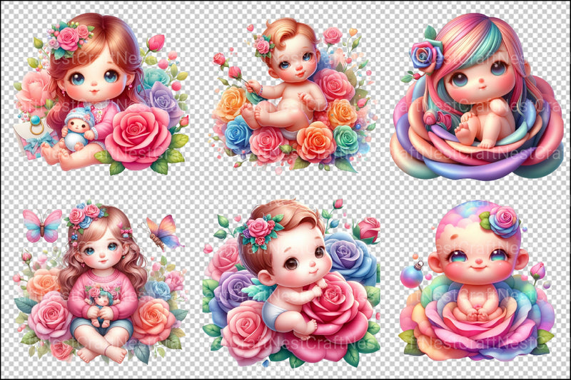Cute Baby in Rose Clipart Bundle - CraftNest - Digital Crafting and Art