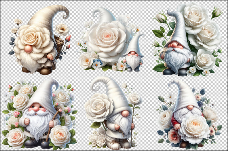 White Rose Gnome Clipart Bundle - CraftNest - Digital Crafting and Art