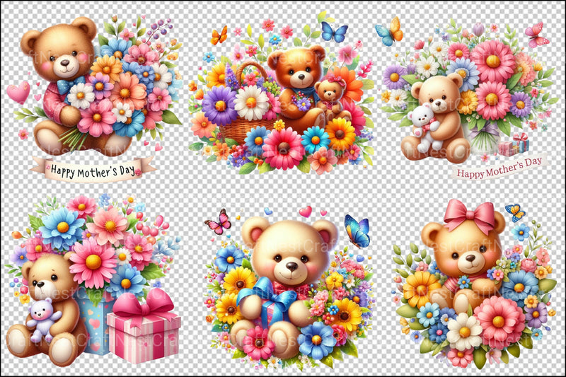 Mother's Day Teddy Bear Clipart Bundle 4 - CraftNest - Digital Crafting and Art