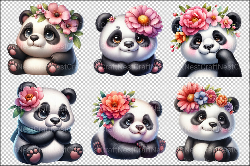 Pandas Clipart Bundle for Creative Projects - CraftNest - Digital Crafting and Art