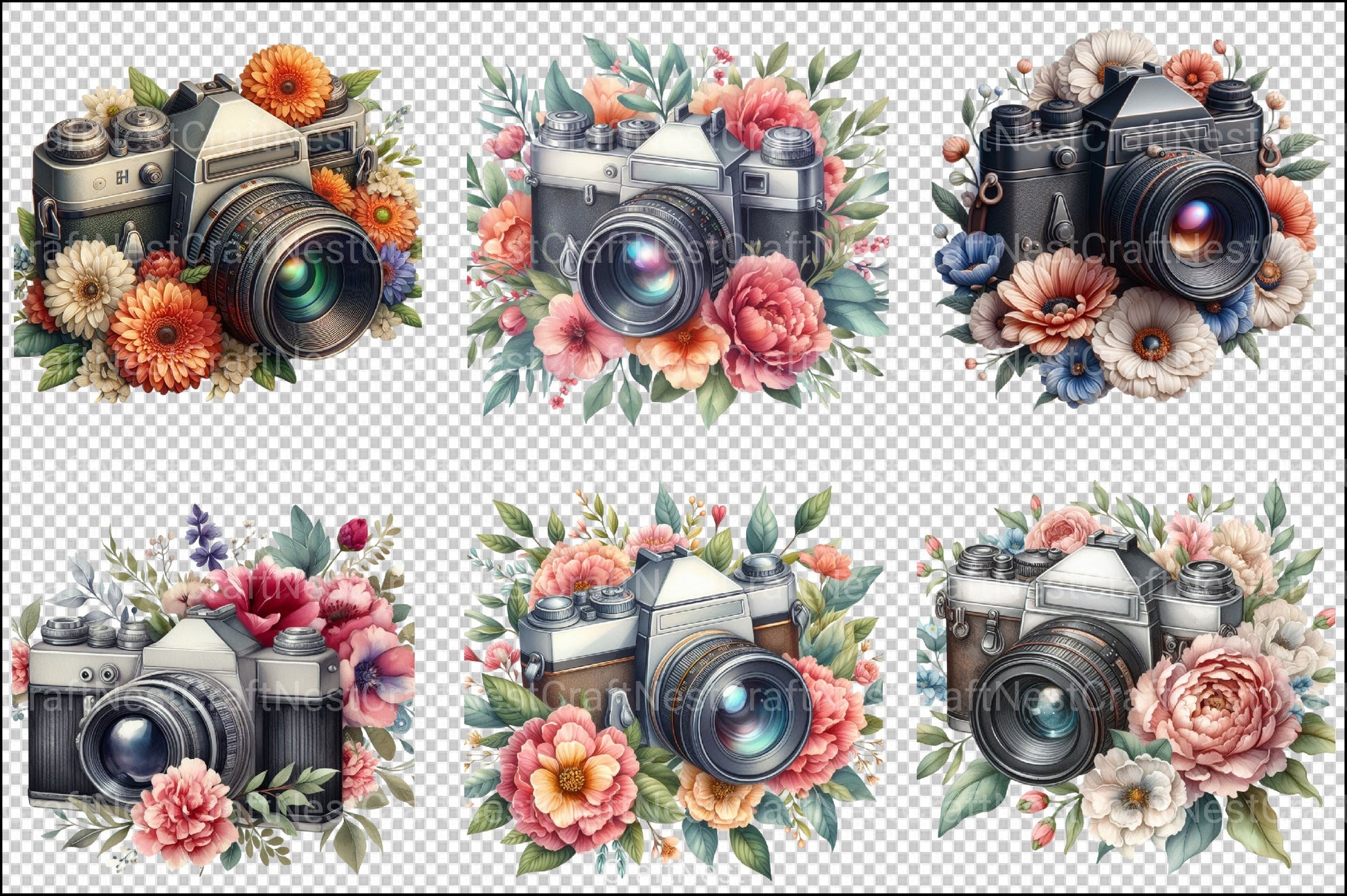 Vintage Floral Camera Clipart Bundle - CraftNest - Digital Crafting and Art