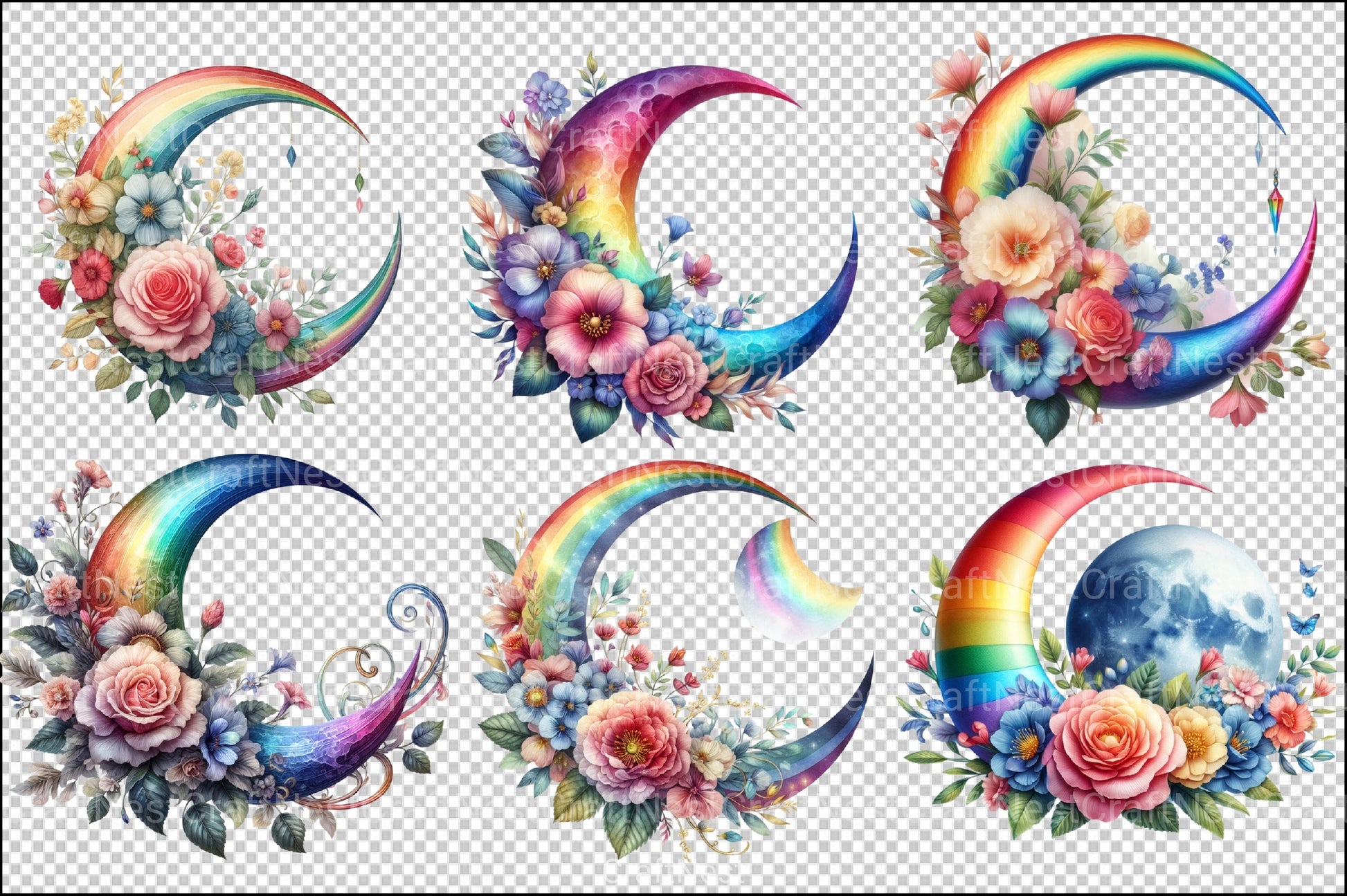 Floral Moon Clipart Bundle 2 - CraftNest - Digital Crafting and Art
