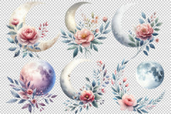 Floral Moon Clipart Bundle 1 - CraftNest - Digital Crafting and Art